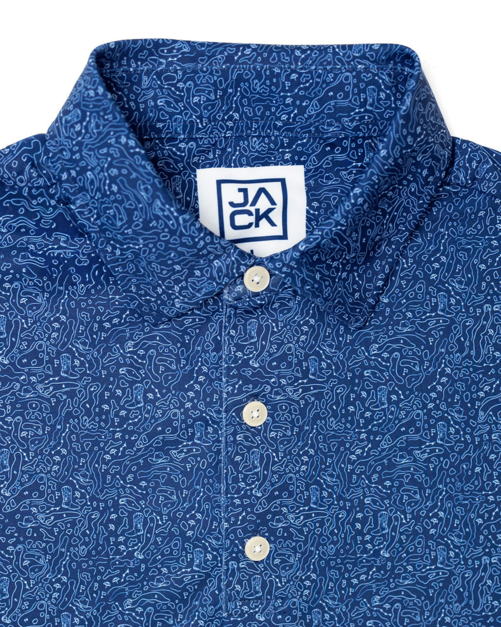 Cowboy Caddie Blue golf polo by Jack Apparel featuring Texas-inspired design and men’s performance fabric