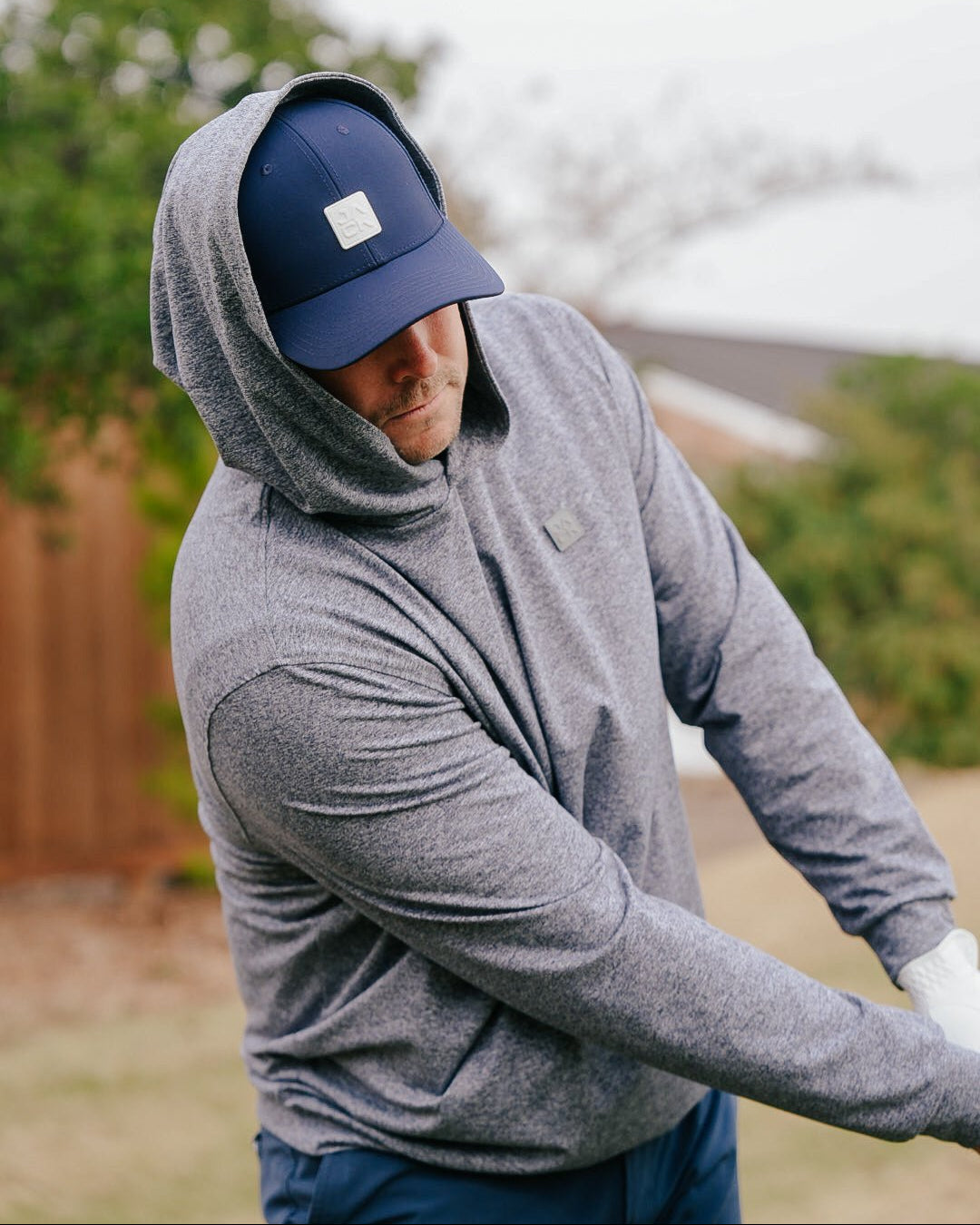 Blue golf hoodie for men, front view – Jack Apparel