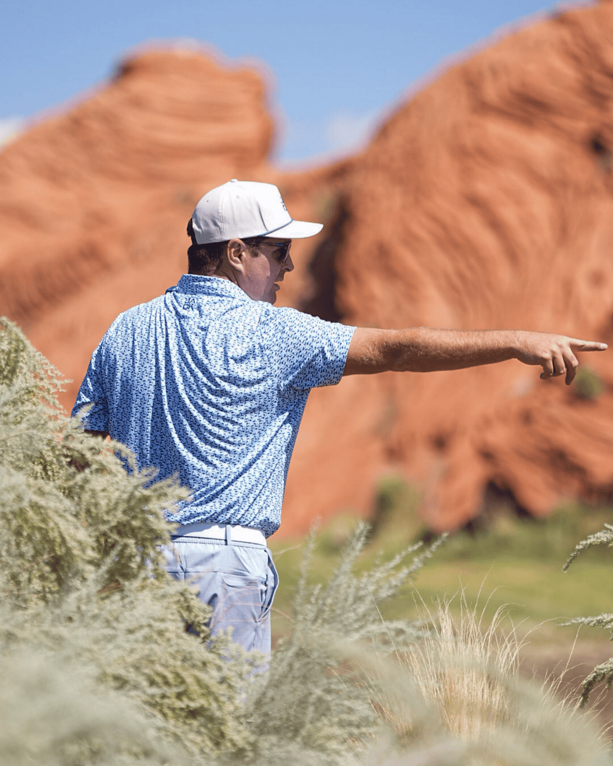 Boom Town Light Blue men's golf polo, alternate view – Jack Apparel