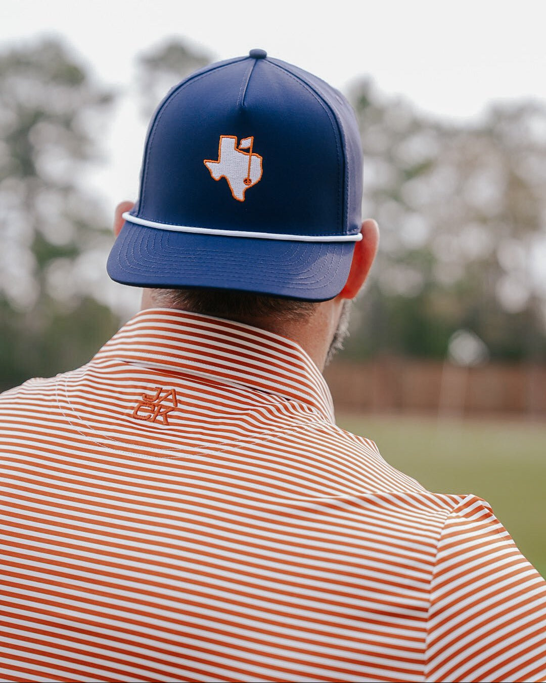 Burnt Orange Stripes men's golf polo, alternate view – Jack Apparel
