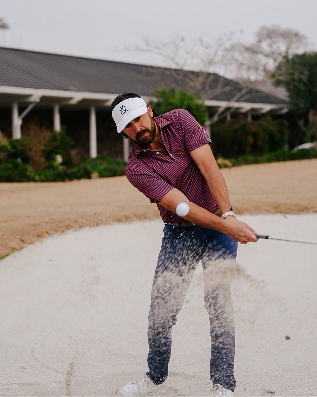 Stripe Show men's golf polo, alternate view – Jack Apparel