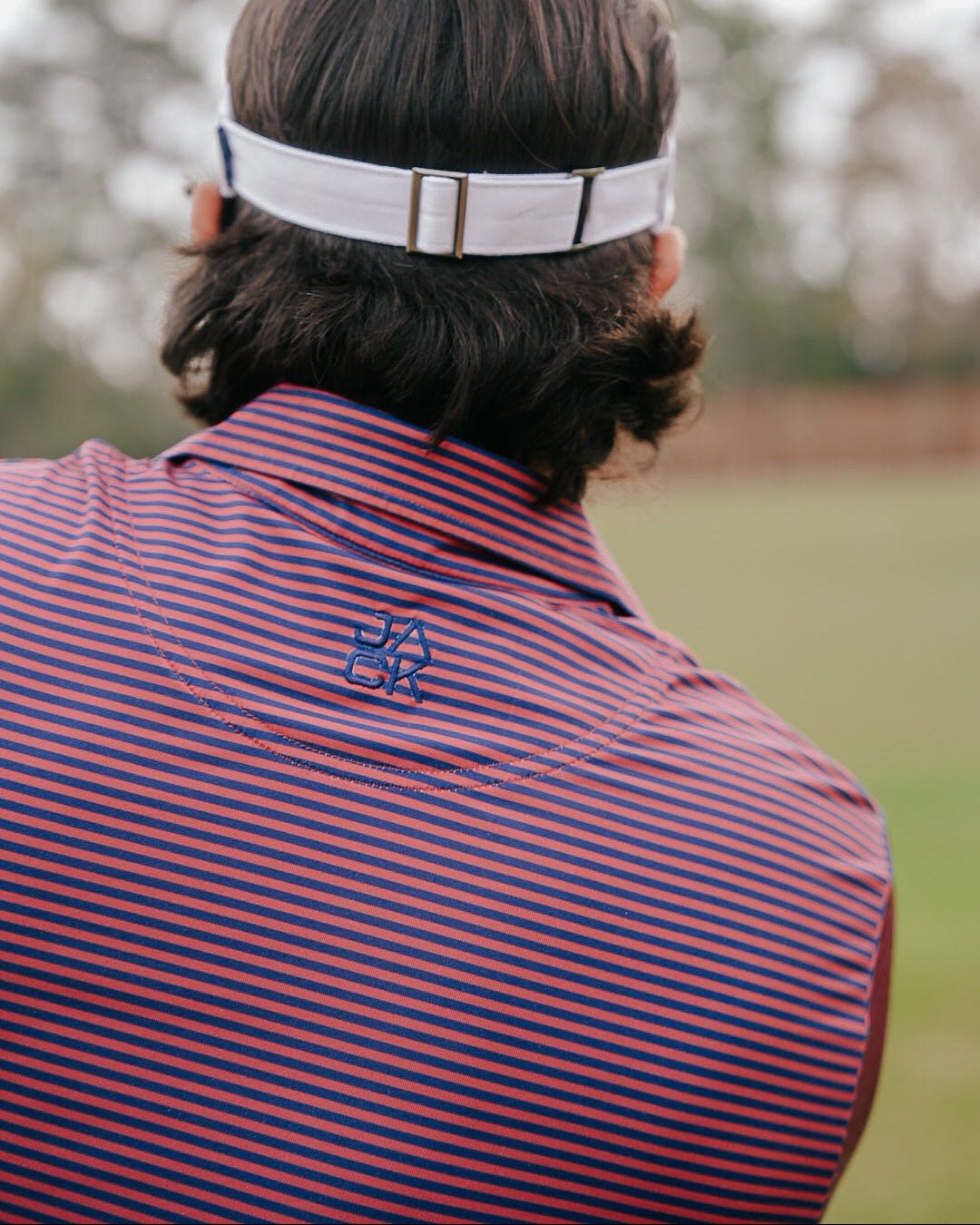 Stripe Show men's golf polo, alternate view – Jack Apparel
