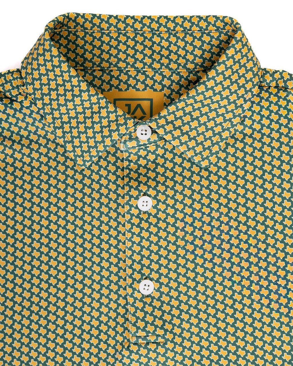 Texas Green & Yellow men's golf polo, front view – Jack Apparel