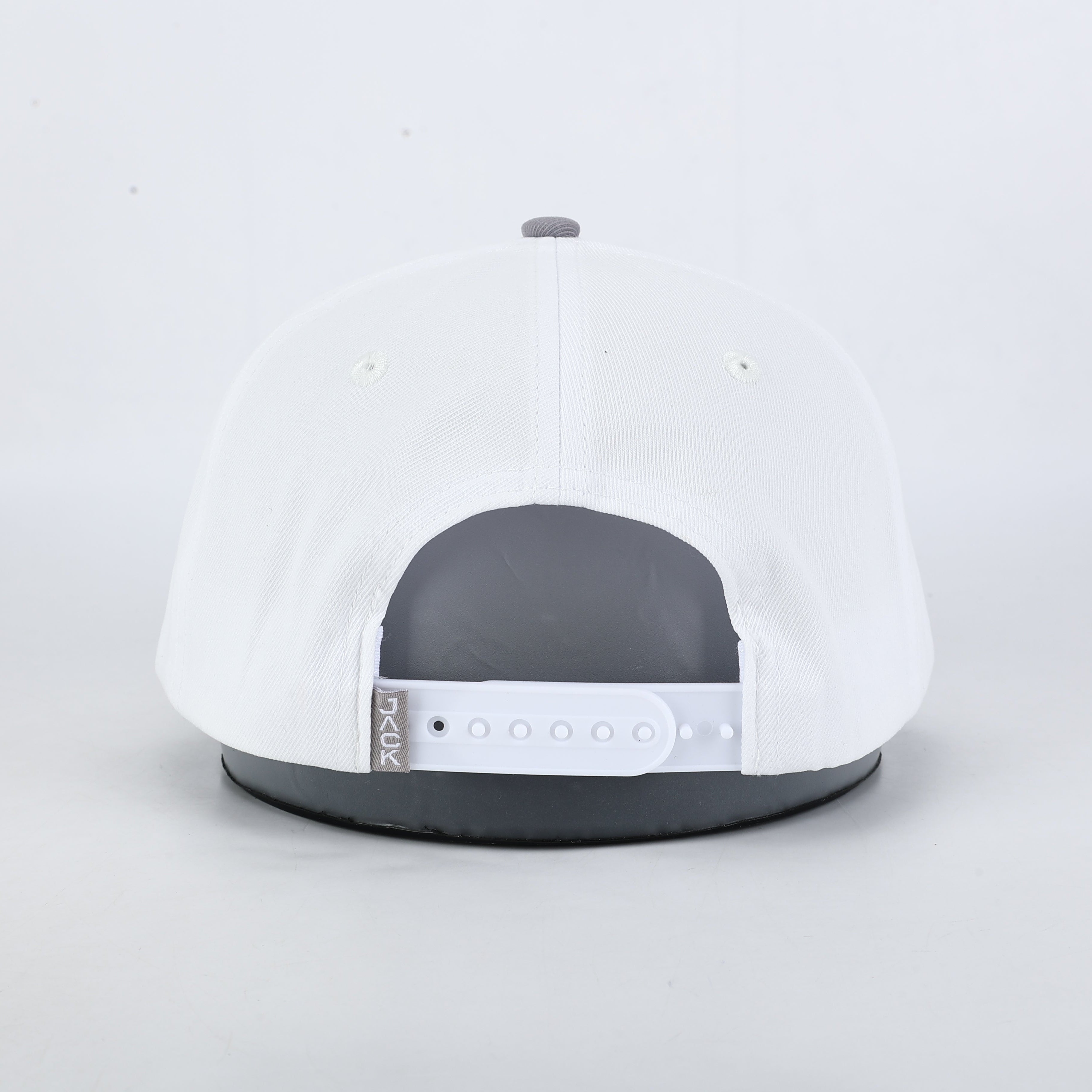 White cap with gray brim on a white background