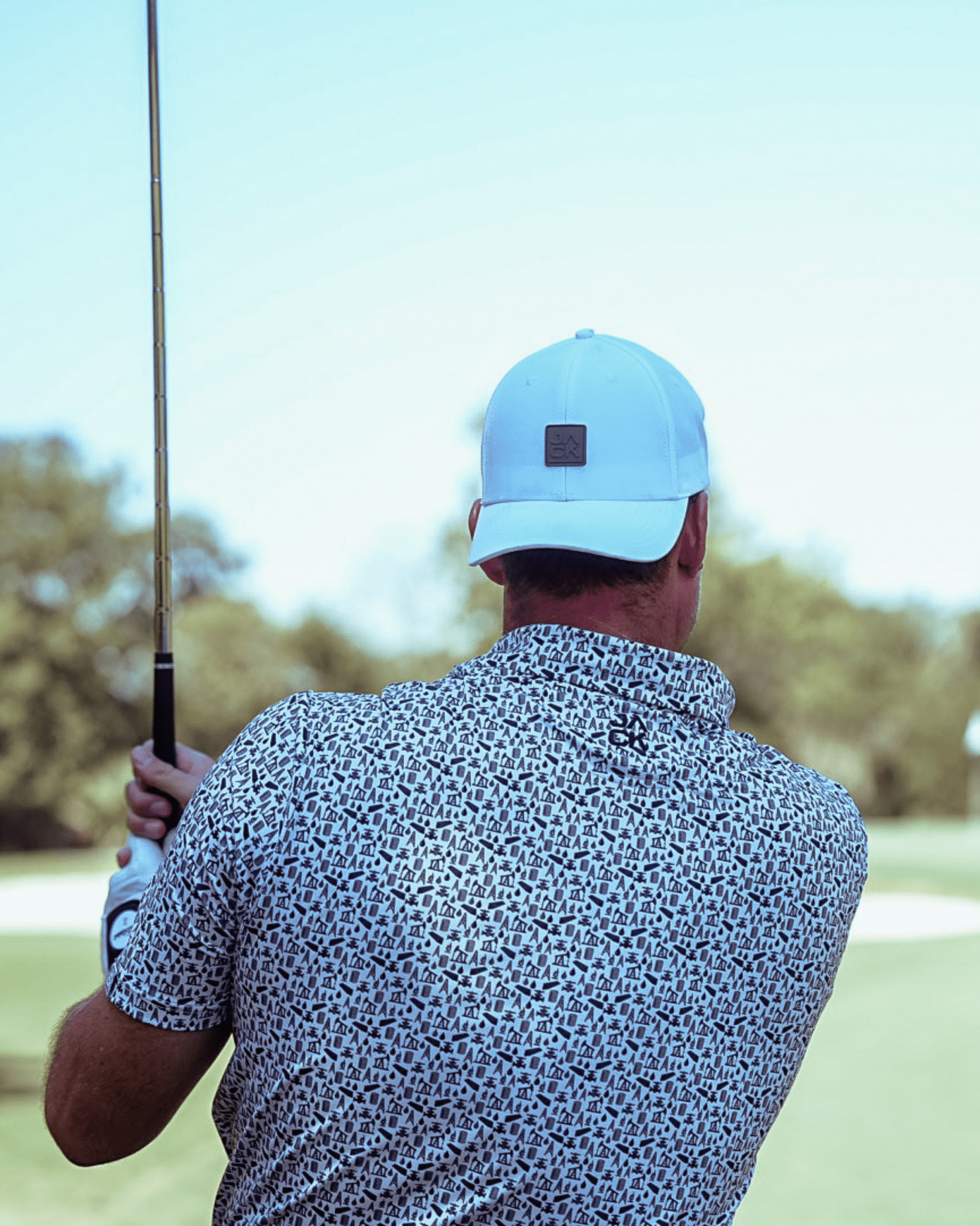 Boom Town White men's golf polo, alternate view – Jack Apparel